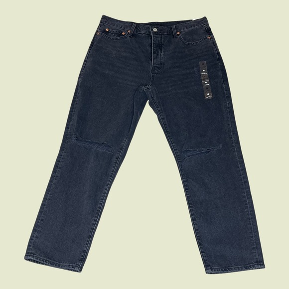 Lucky Brand Drew Mom Jeans Womens 14/32A High Rise Distressed Faded Black Denim